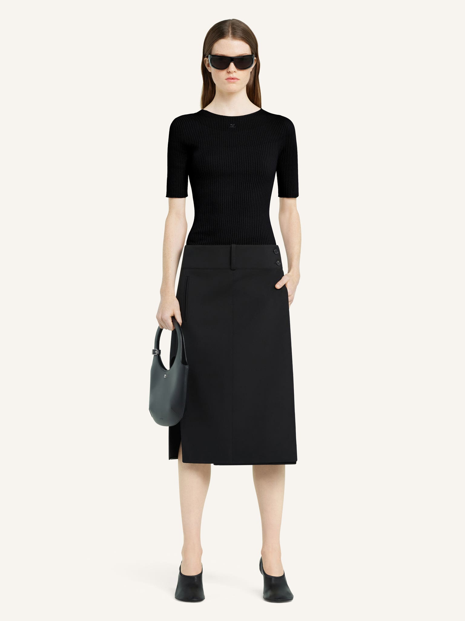 BELTED SLIT SKIRT