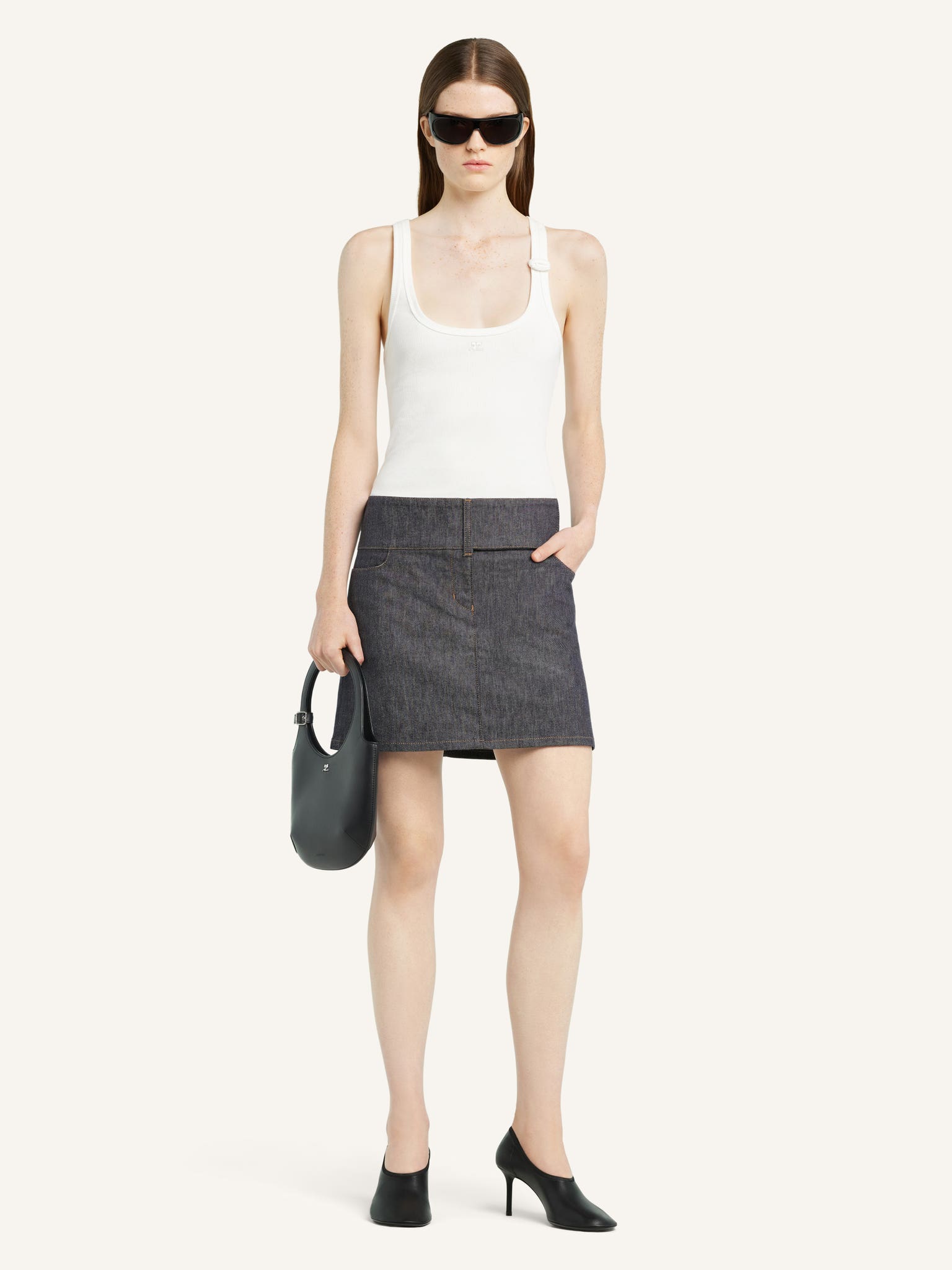 BELTED DENIM MINI SKIRT
