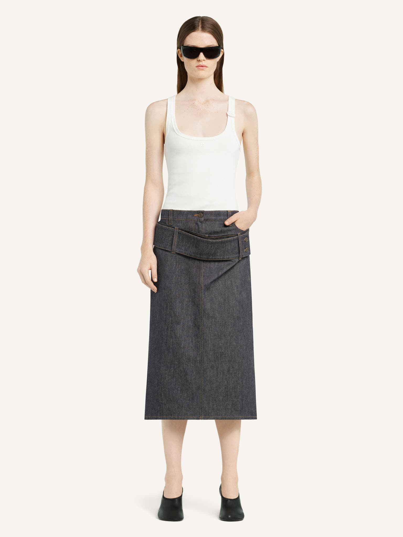 DOUBLE BELT DENIM SKIRT