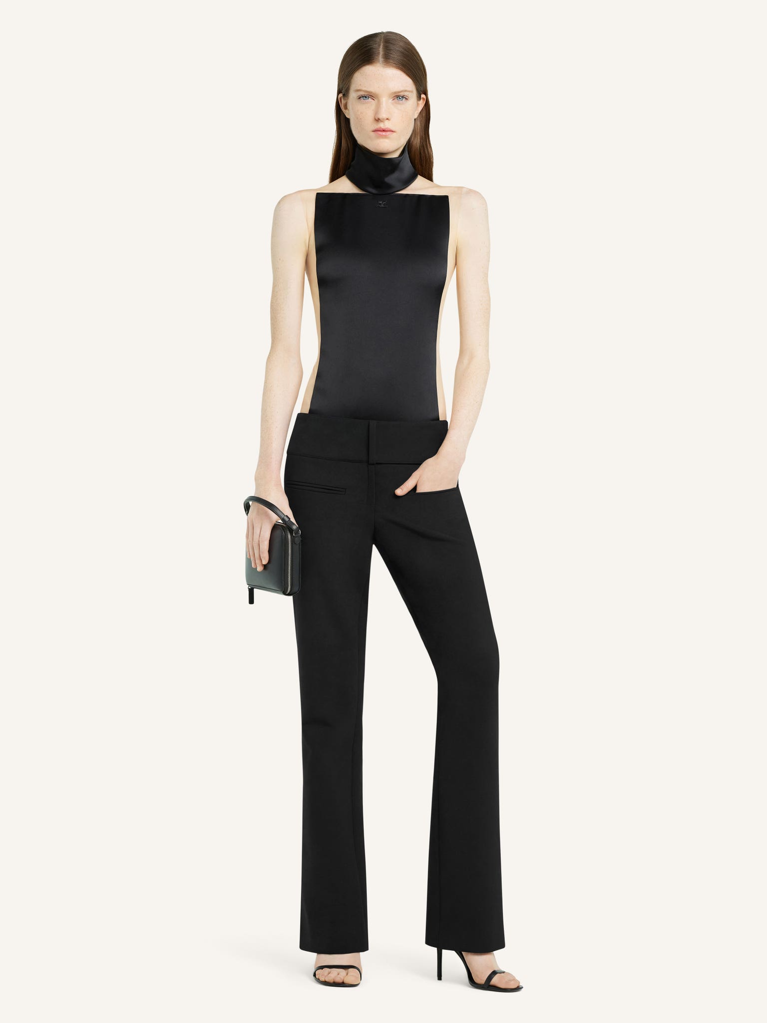 ILLUSION MOCKNECK SATIN BODYSUIT