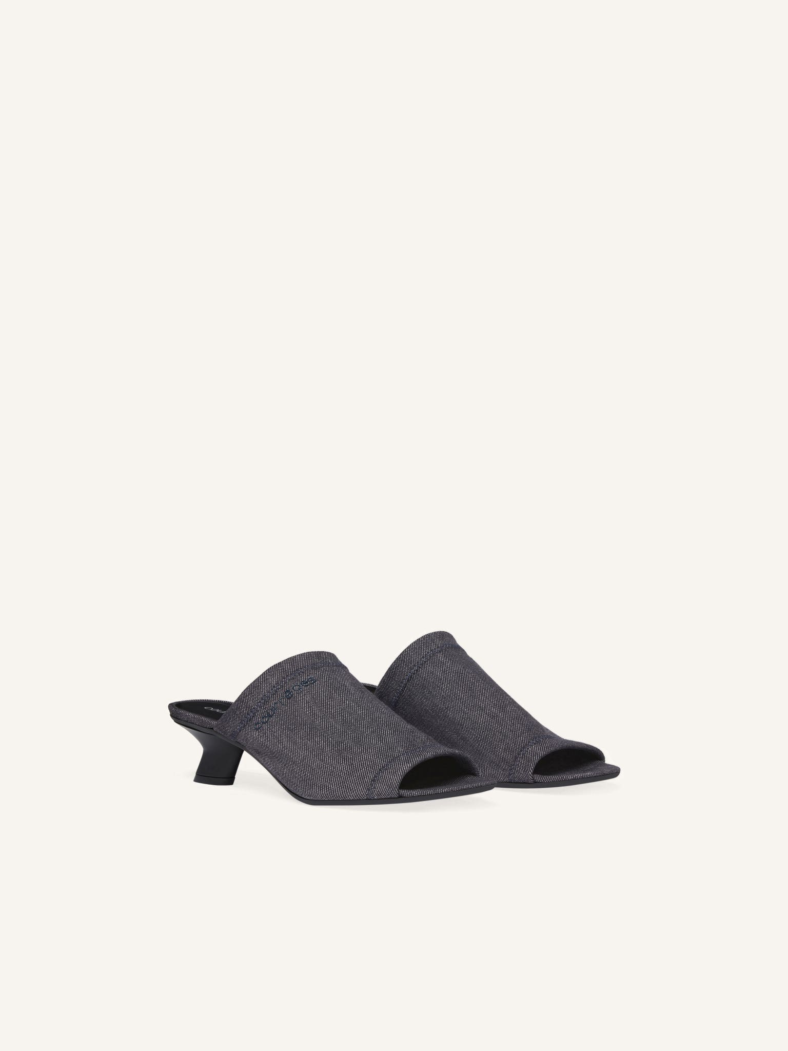 WET DENIM HEELED MULES