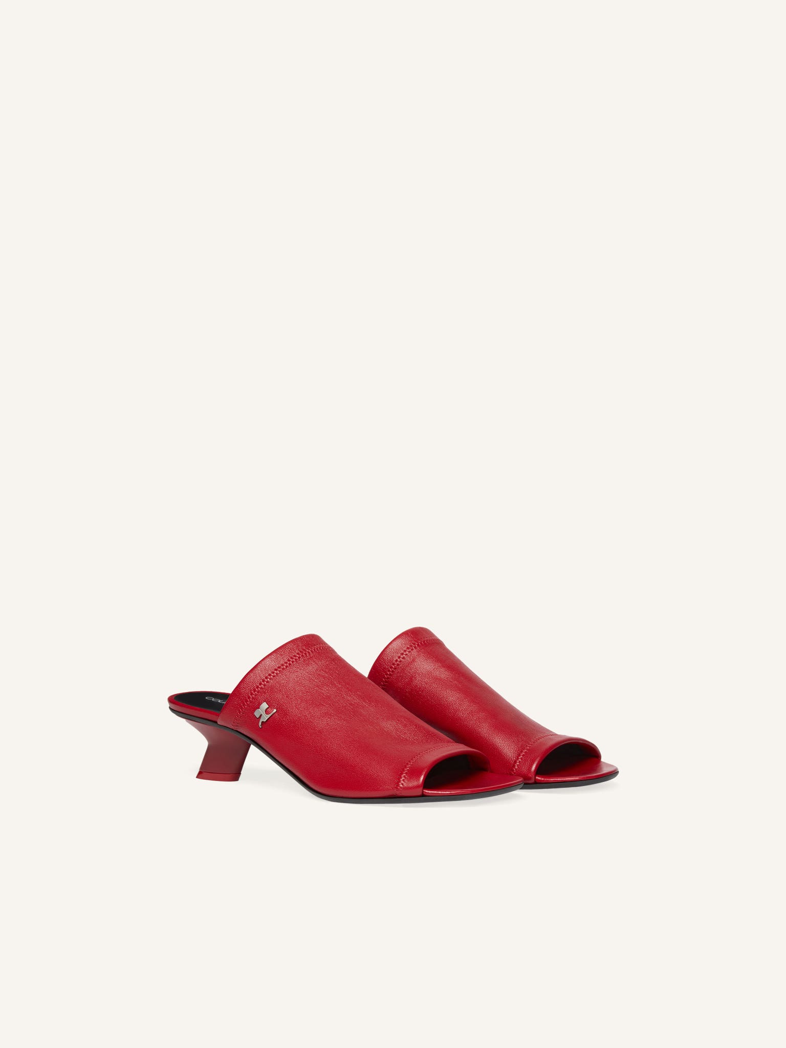 WET STRETCH LEATHER HEELED MULES