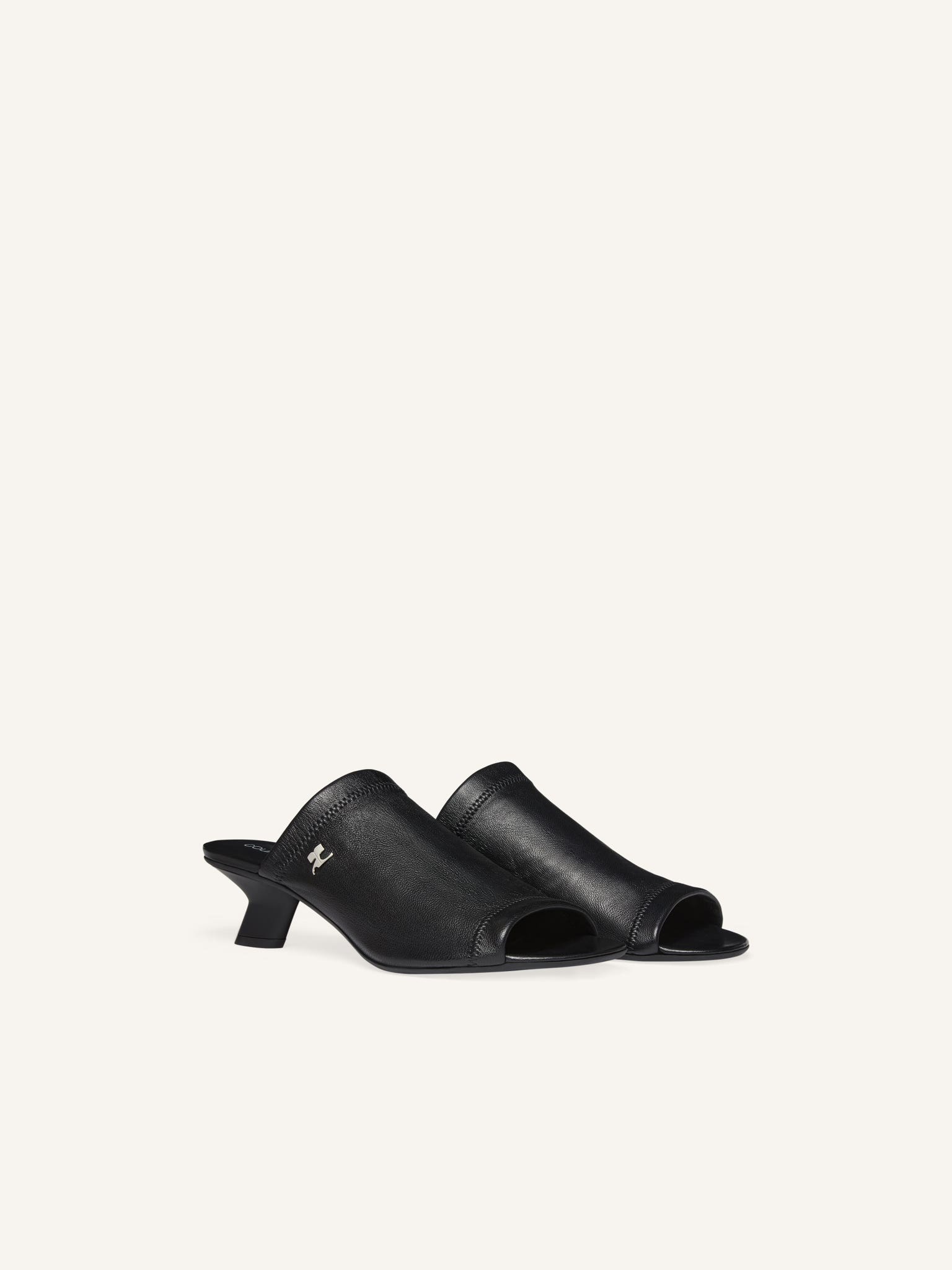 WET STRETCH LEATHER HEELED MULES
