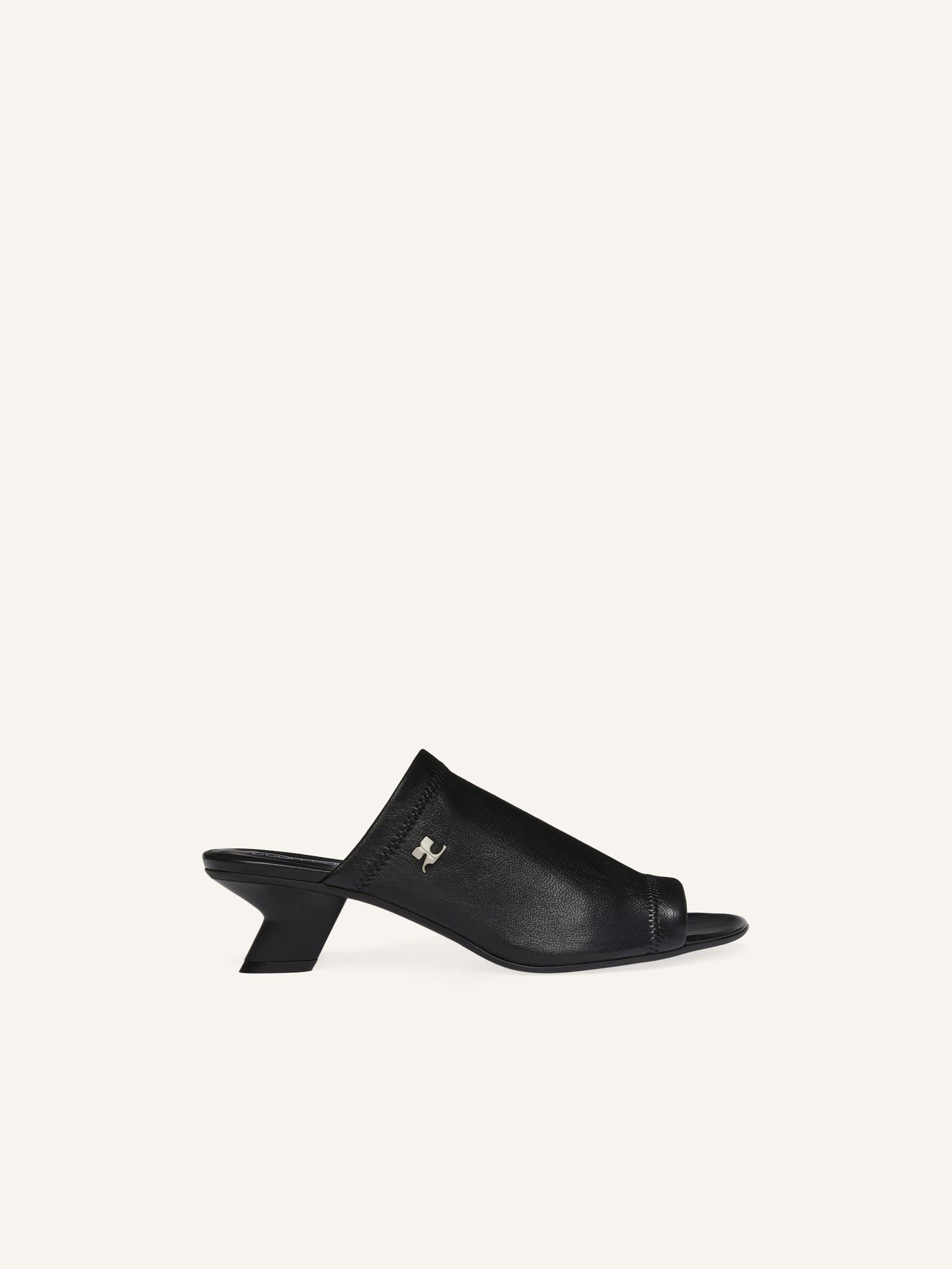 WET STRETCH LEATHER HEELED MULES