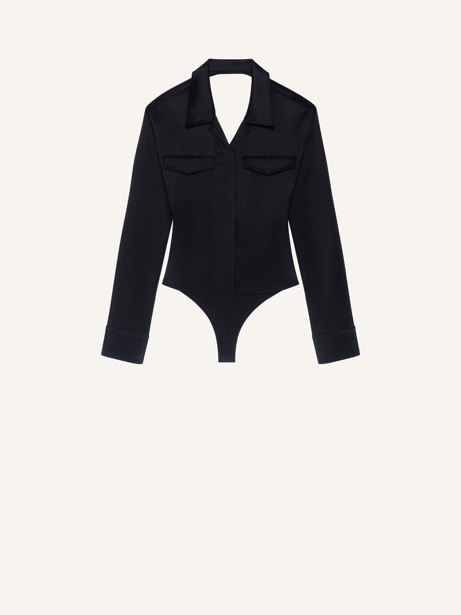 BACKLESS SATIN SHIRT BODYSUIT