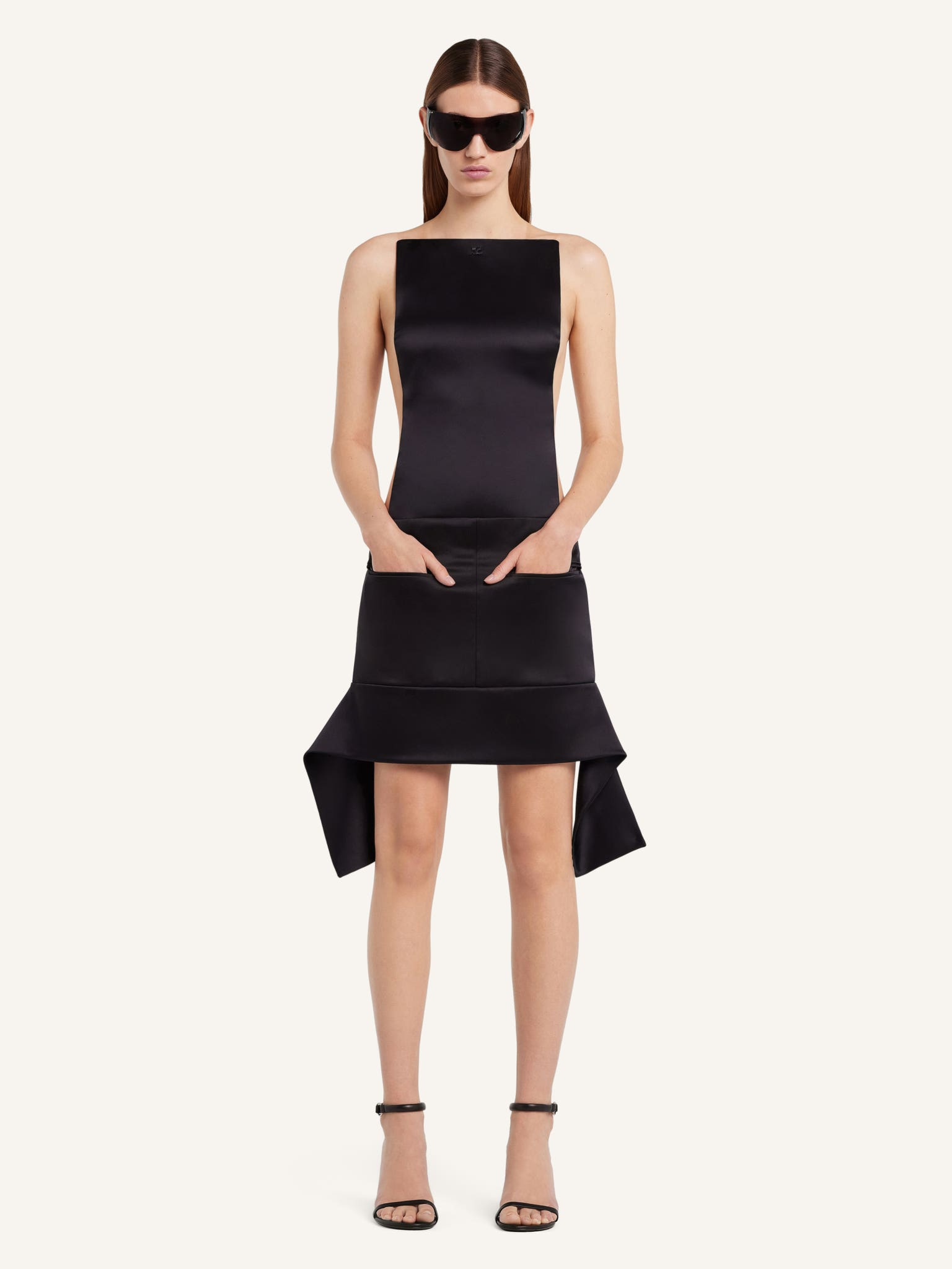 REVERSED BELT SATIN MINI SKIRT