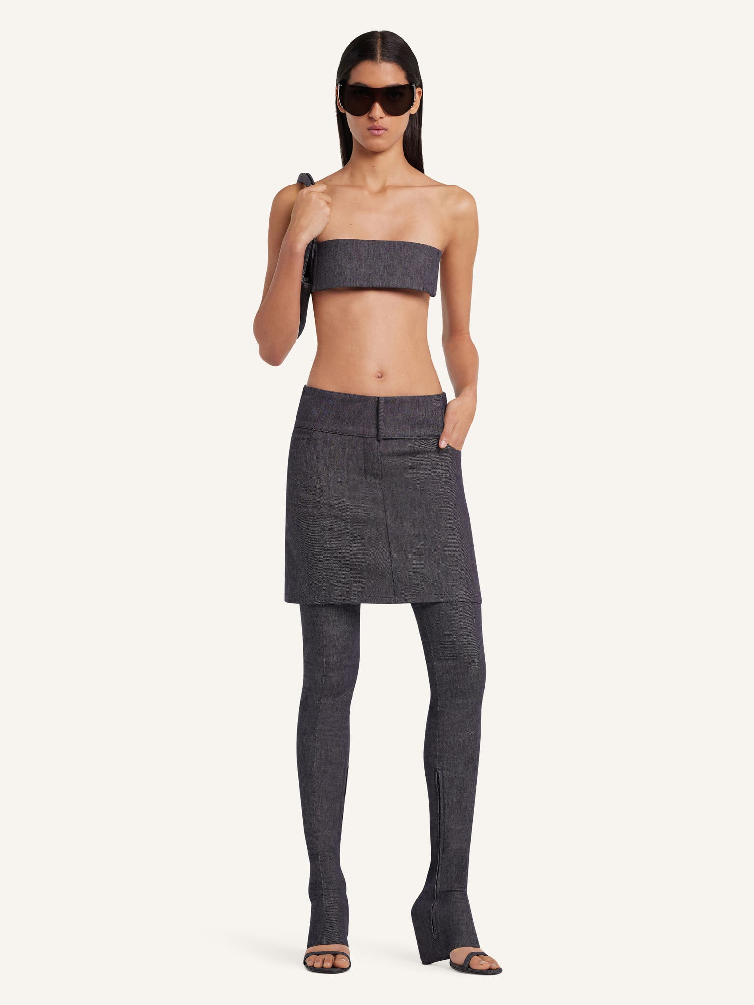 BELTED DENIM MINI SKIRT