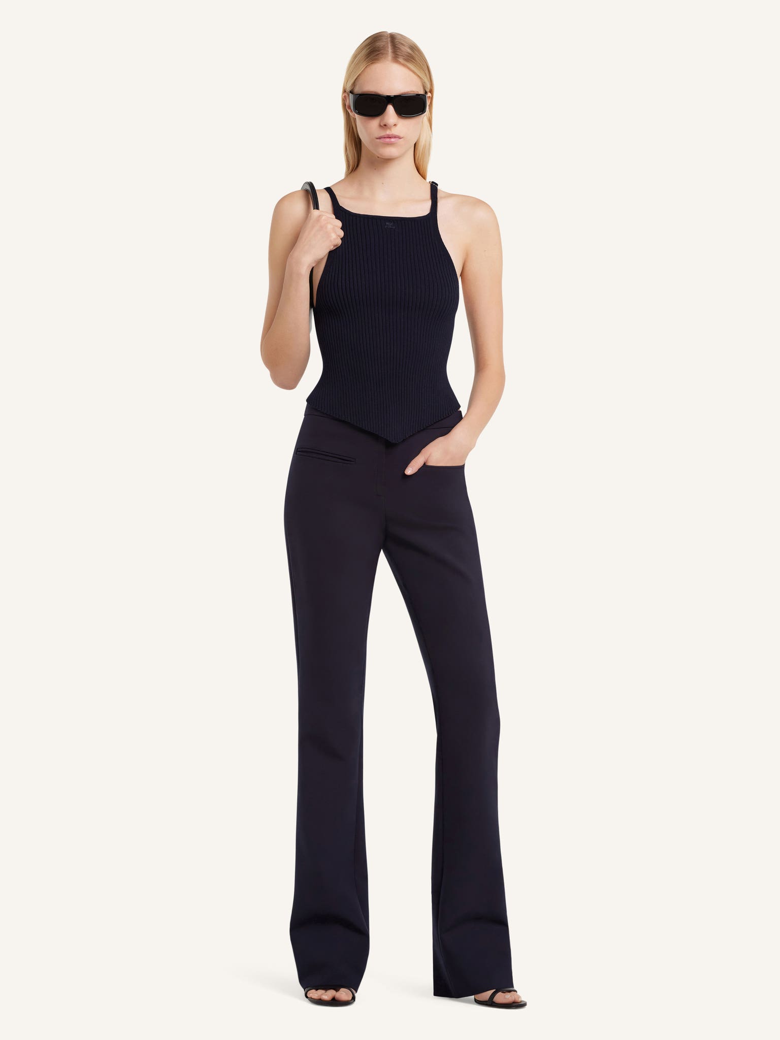 POINTY BUCKLE RIB KNIT TOP