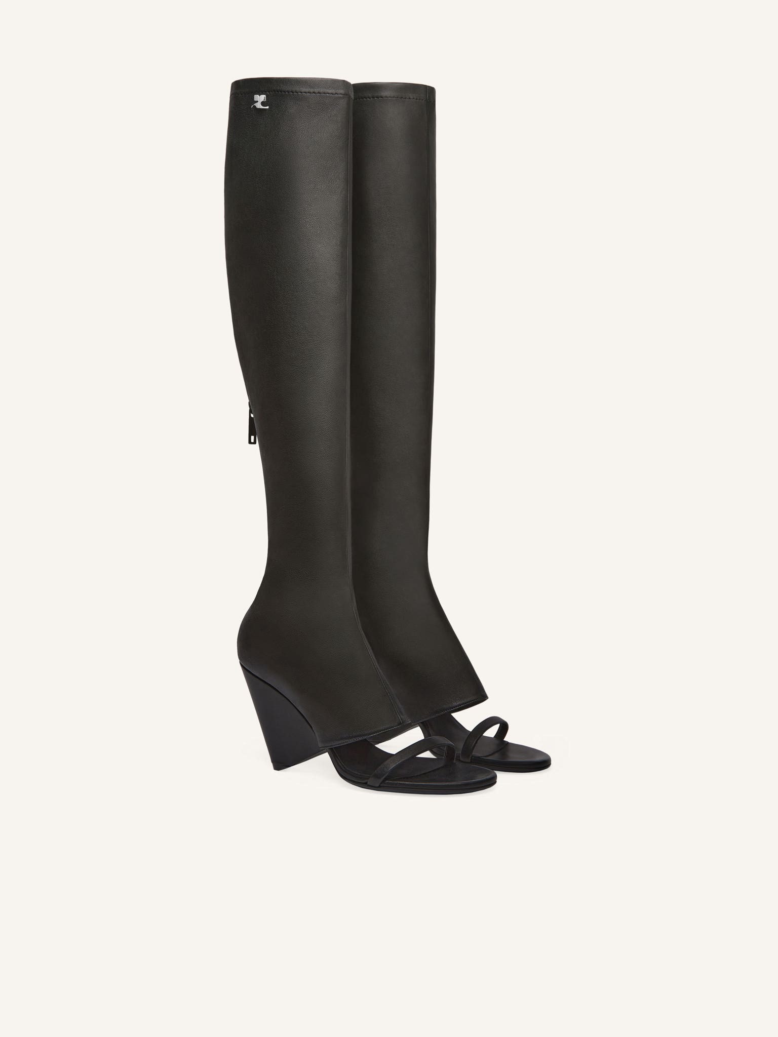 OBLIQUE WEDGED LEATHER BOOTS