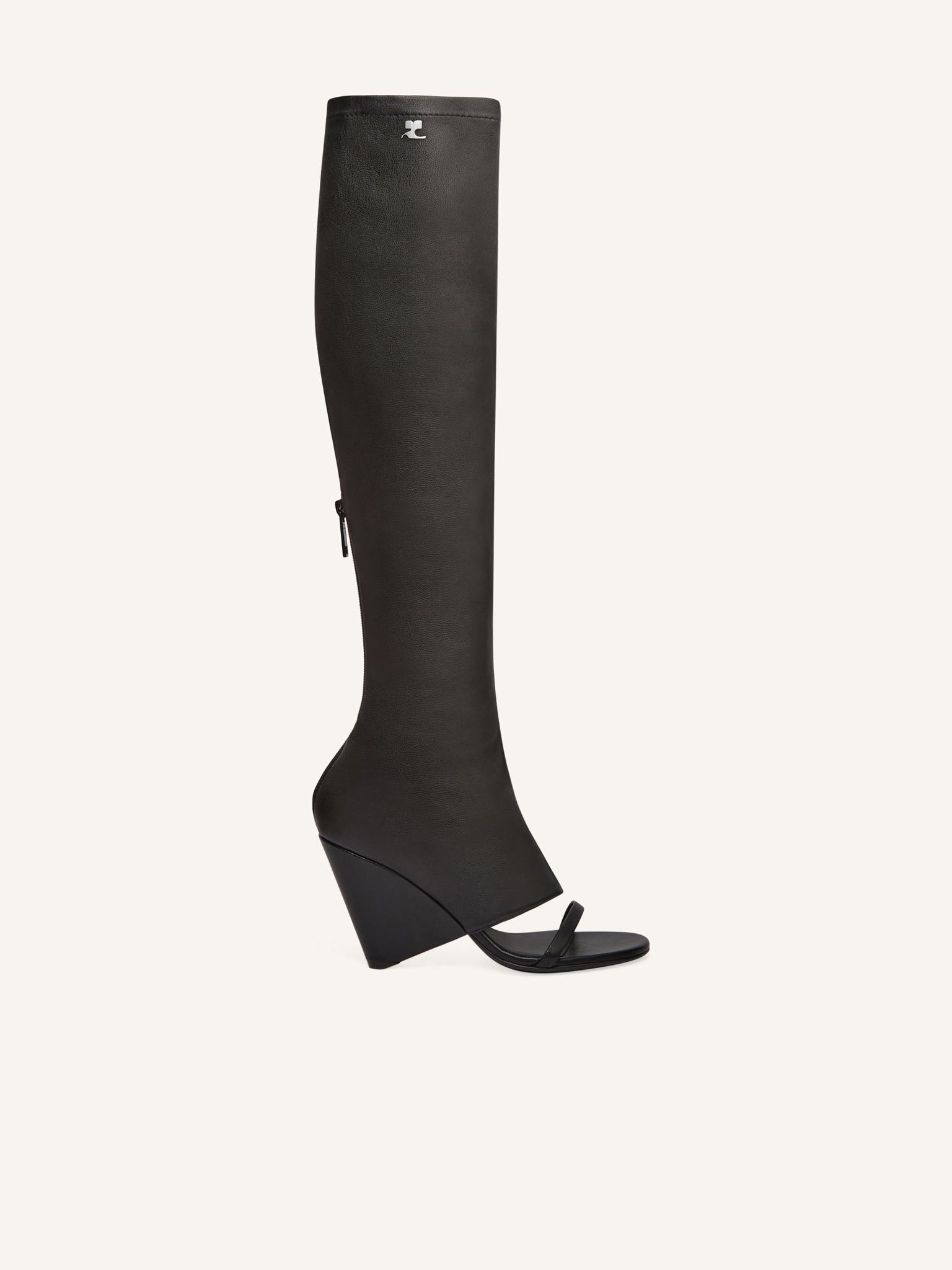 OBLIQUE WEDGED LEATHER BOOTS