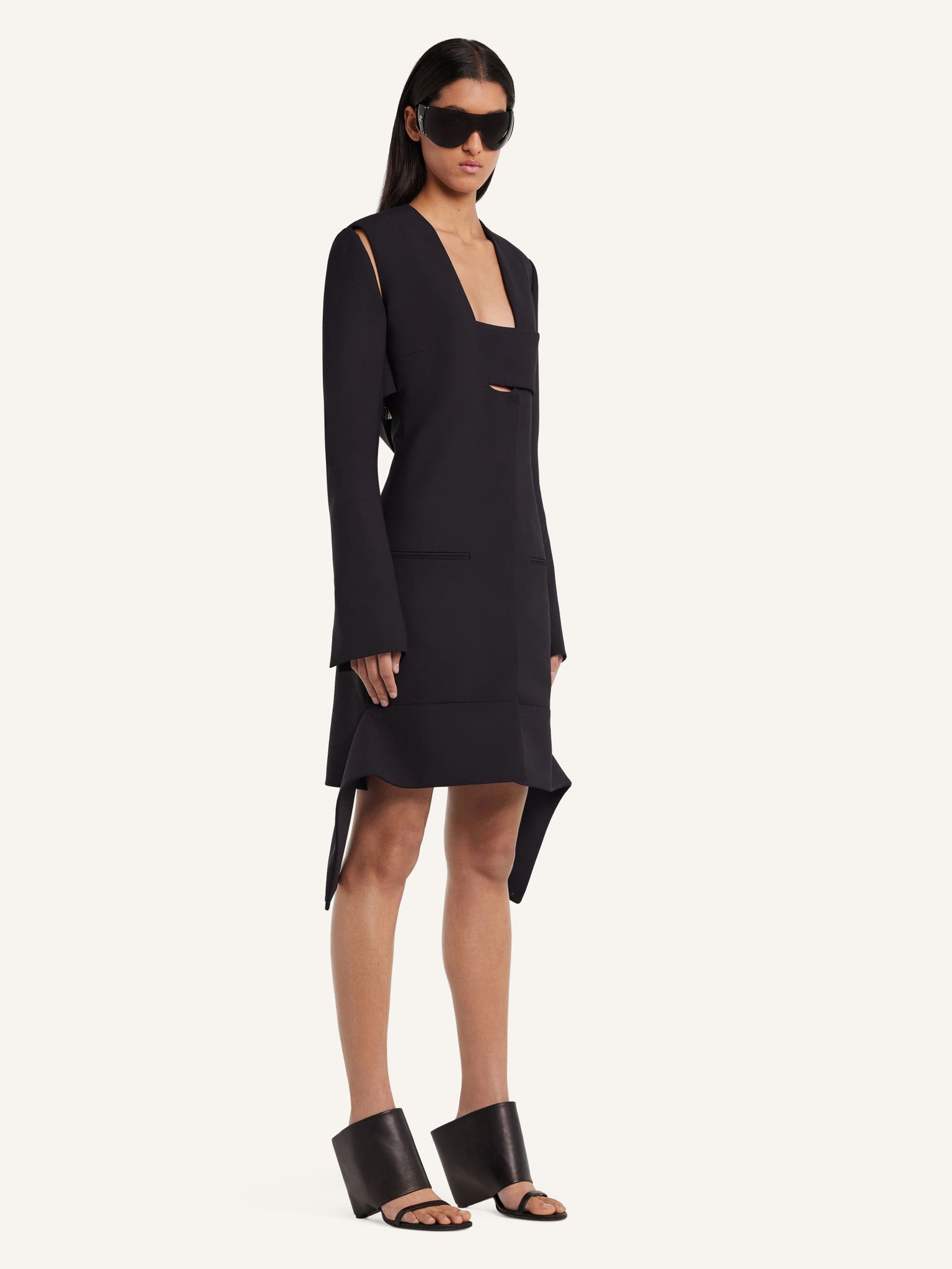 OBLIQUE WEDGED LEATHER MULES