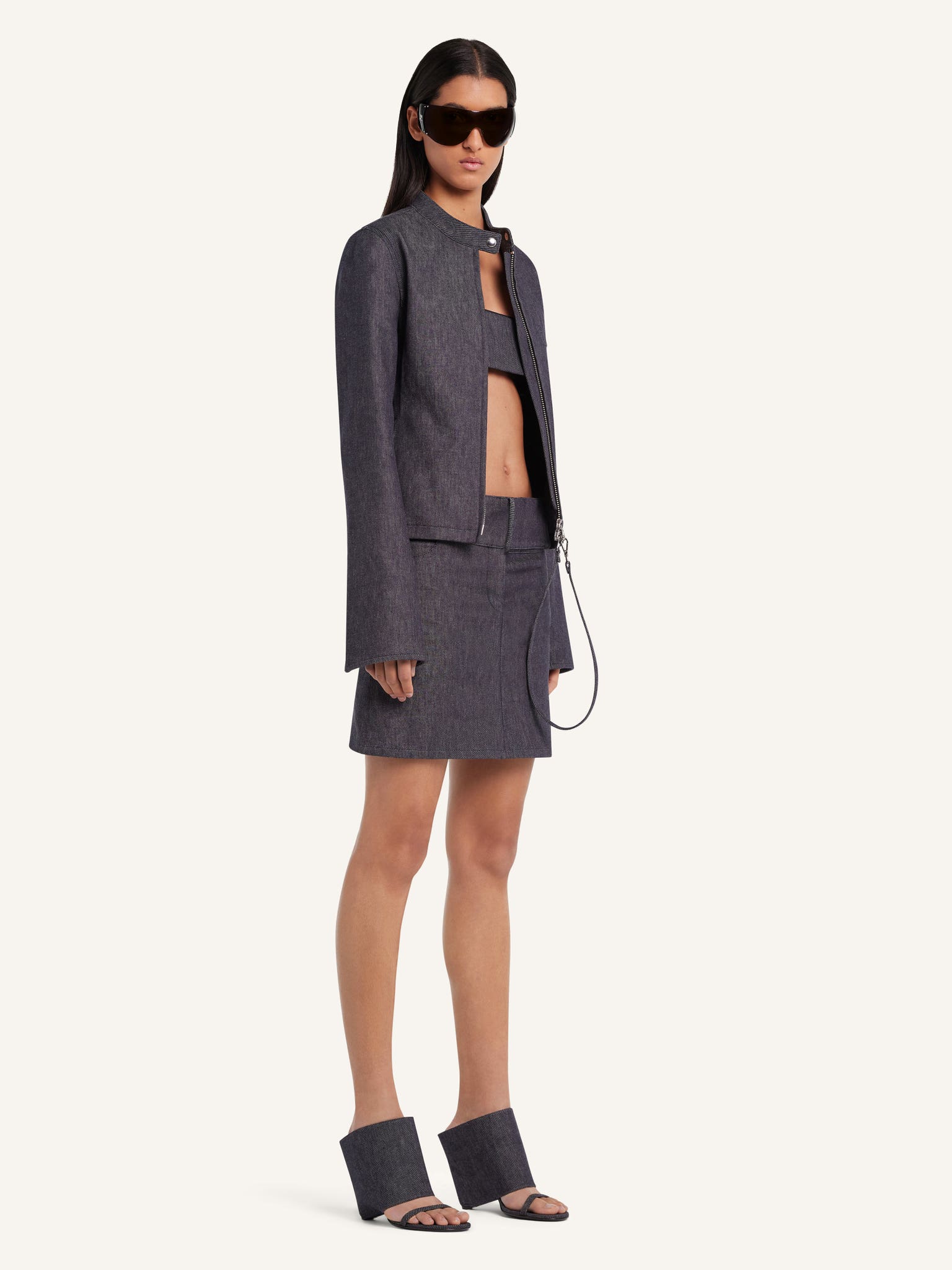 OBLIQUE WEDGED DENIM MULES