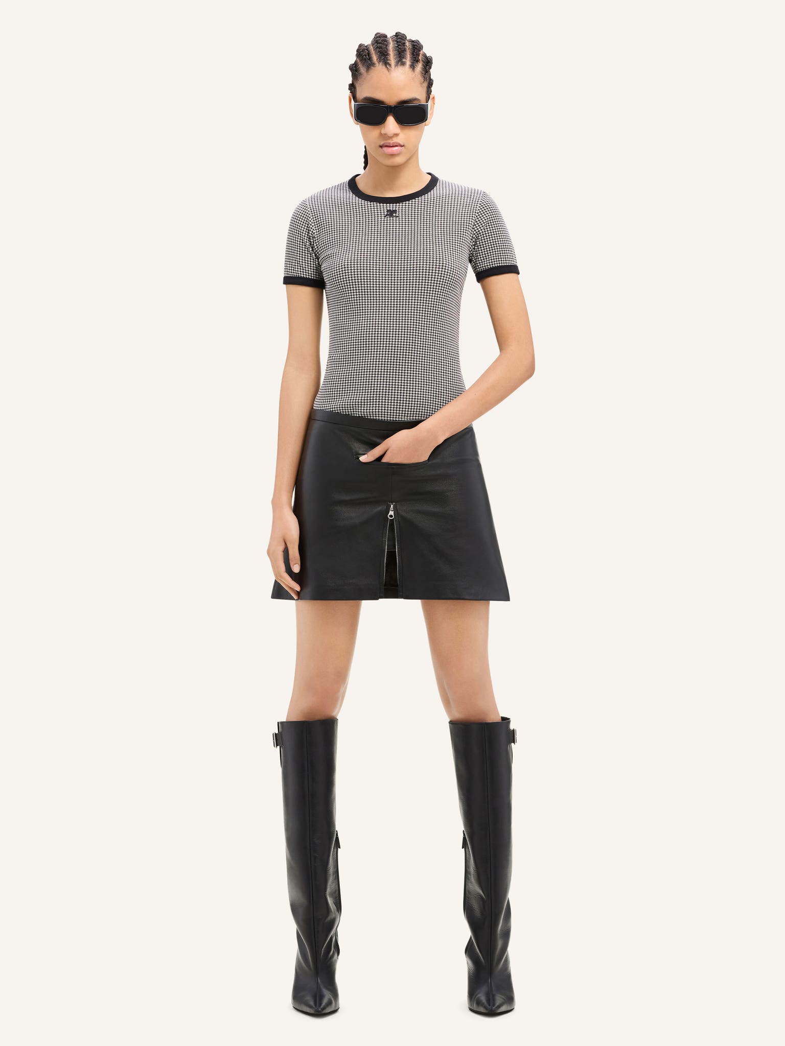 CONTRAST HOUNDSTOOTH T-SHIRT
