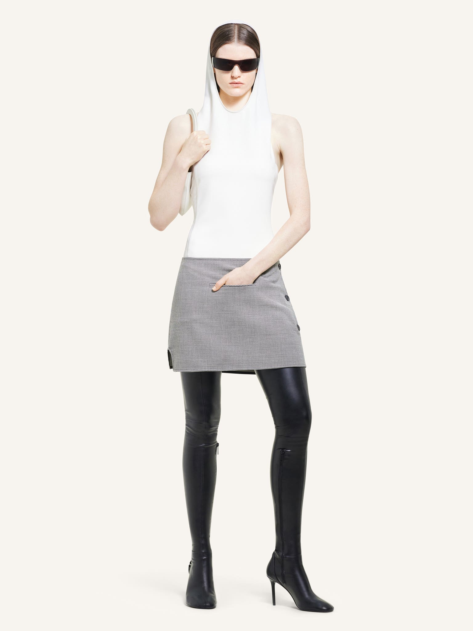 OBLIQUE HOUNDSTOOTH MINI SKIRT