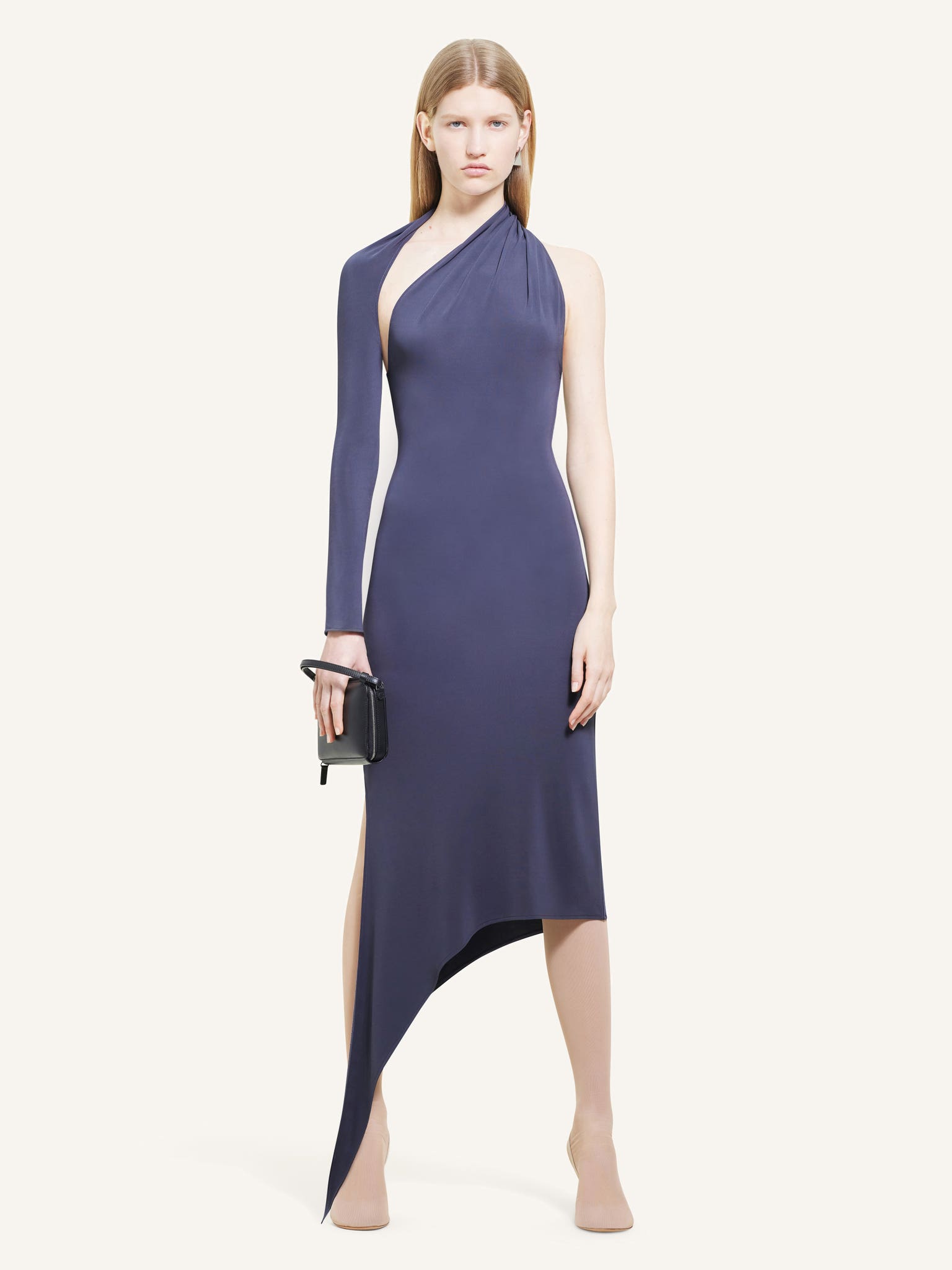 LONG SLASH CREPE DRESS