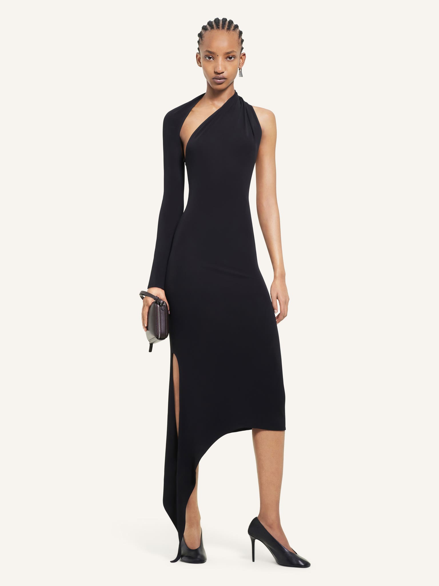 LONG SLASH CREPE DRESS