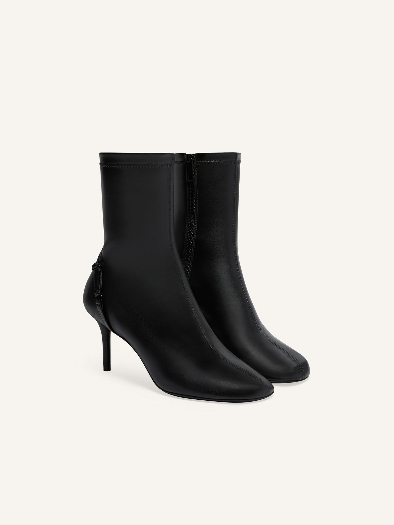 OBLIQUE STRETCH LEATHER EFFECT ANKLE BOOTS