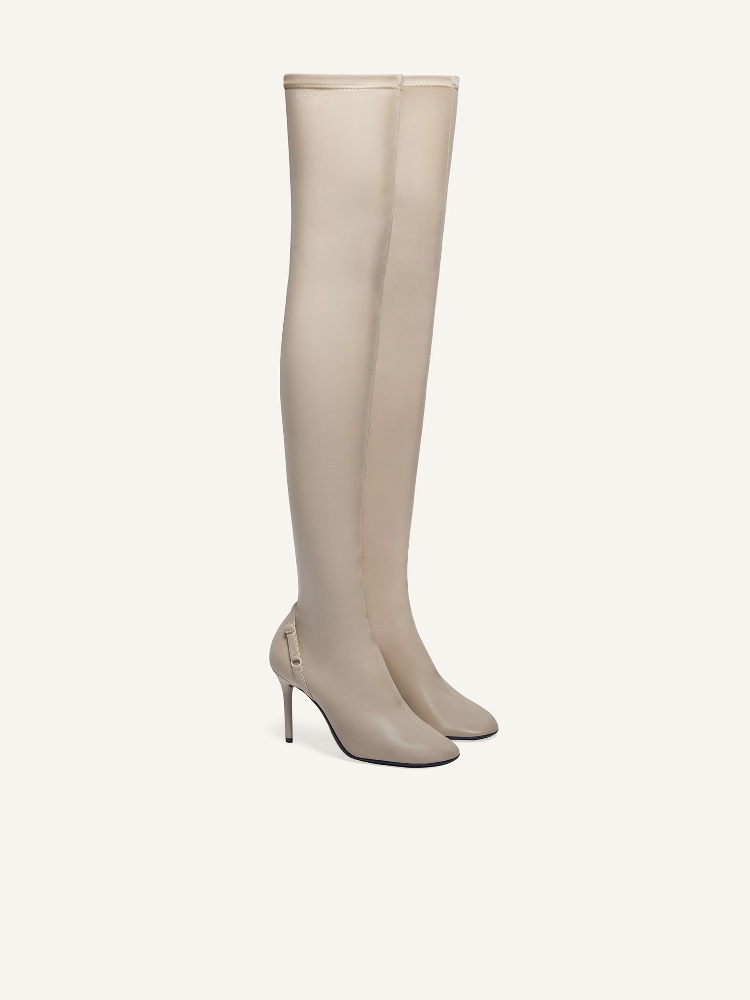 OBLIQUE STRETCH LEATHER EFFECT THIGH BOOTS