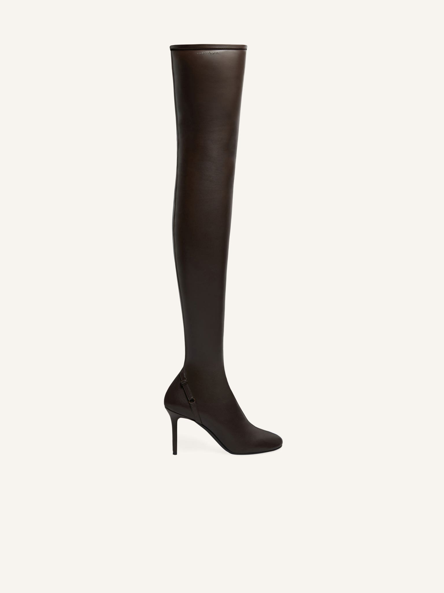 OBLIQUE STRETCH LEATHER EFFECT THIGH BOOTS