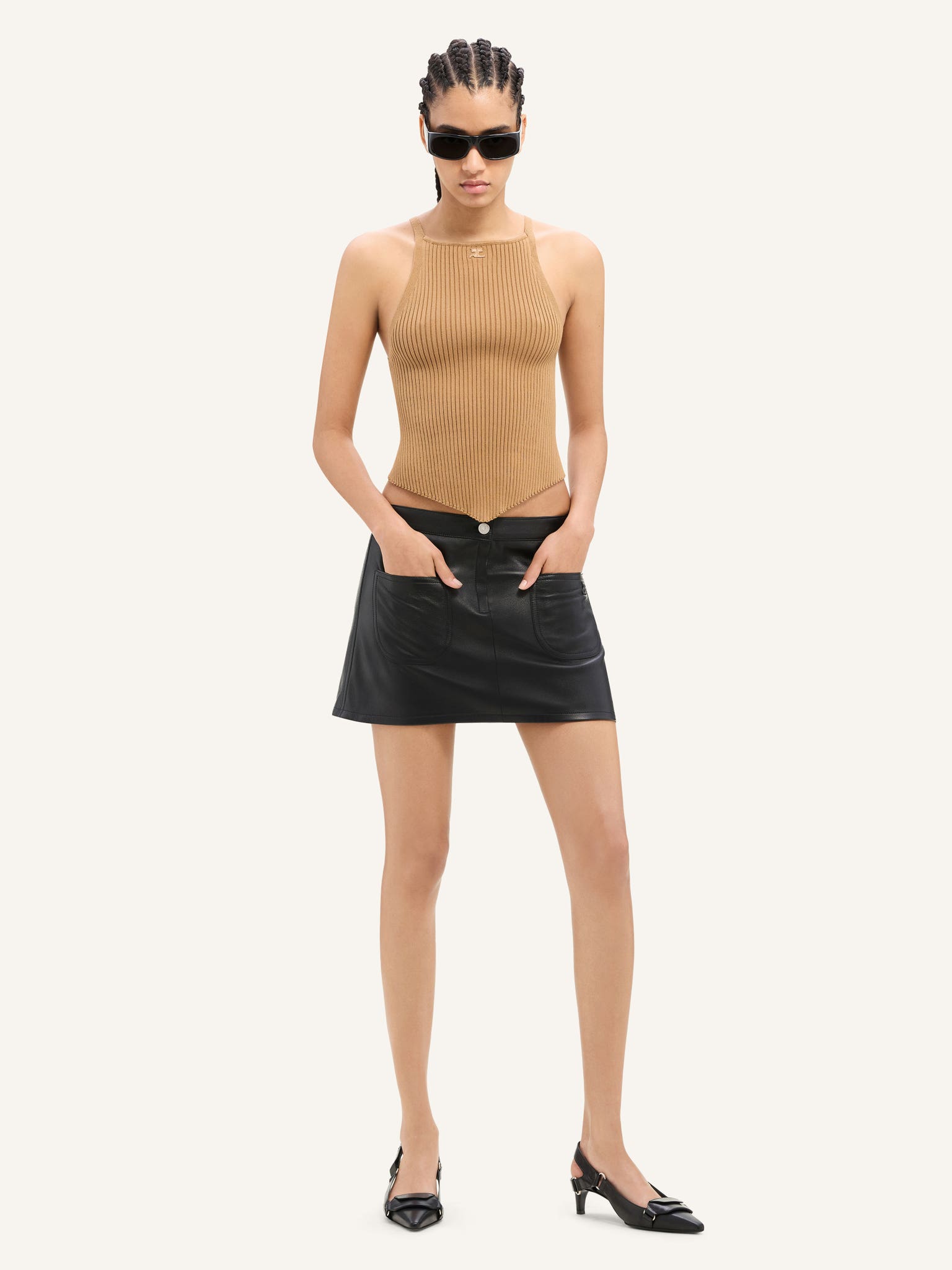 2-POCKET VINTAGE LEATHER MINI SKIRT