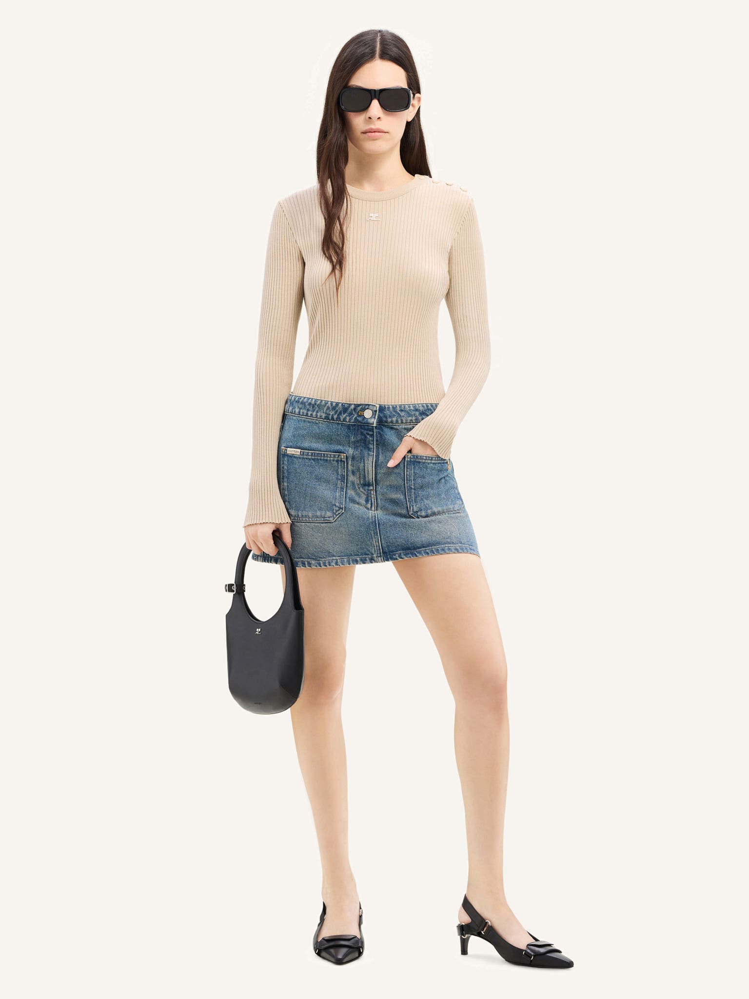 SHOULDER SNAPS RIB KNIT SWEATER